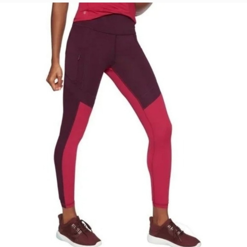 Athleta Medium wine and cranberry 7/8 lengthall in structure leggings